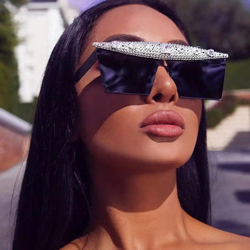 Fashion Big Frame Rhinestone Decoration Sunglasses