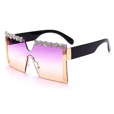 Fashion Rimless Rhinestone Decoration Sunglasses