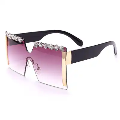 Fashion Rimless Rhinestone Decoration Sunglasses