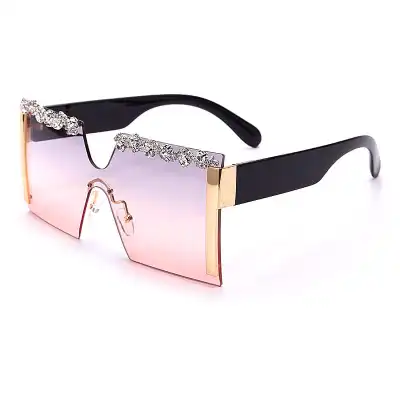 Fashion Rimless Rhinestone Decoration Sunglasses