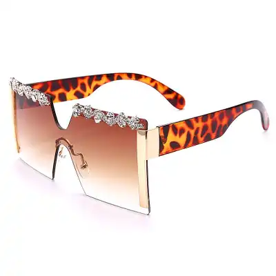 Fashion Rimless Rhinestone Decoration Sunglasses