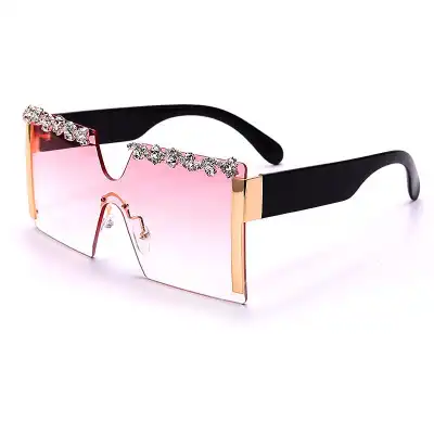 Fashion Rimless Rhinestone Decoration Sunglasses