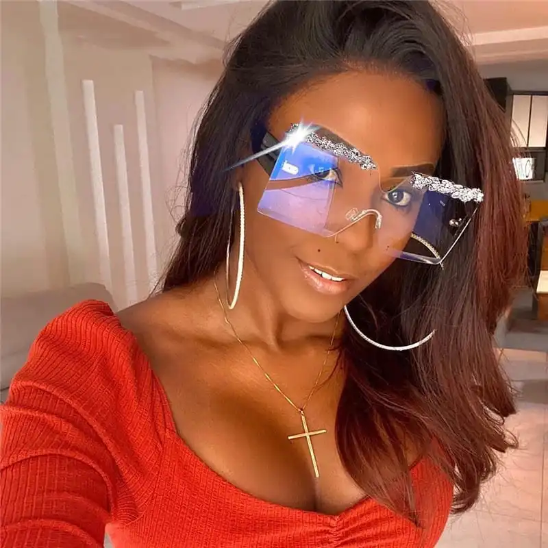 Fashion Rimless Rhinestone Decoration Sunglasses