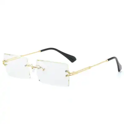 Fashion Rimless Square Gradient Sunglasses with Metal Frame