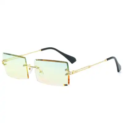 Fashion Rimless Square Gradient Sunglasses with Metal Frame