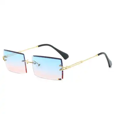 Fashion Rimless Square Gradient Sunglasses with Metal Frame