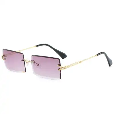 Fashion Rimless Square Gradient Sunglasses with Metal Frame