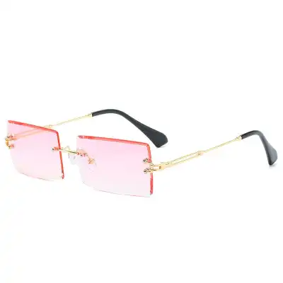Fashion Rimless Square Gradient Sunglasses with Metal Frame