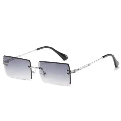 Fashion Rimless Square Gradient Sunglasses with Metal Frame