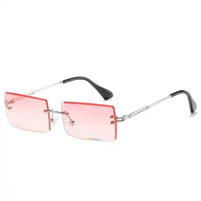 Fashion Rimless Square Gradient Sunglasses with Metal Frame