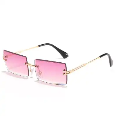 Fashion Rimless Square Gradient Sunglasses with Metal Frame