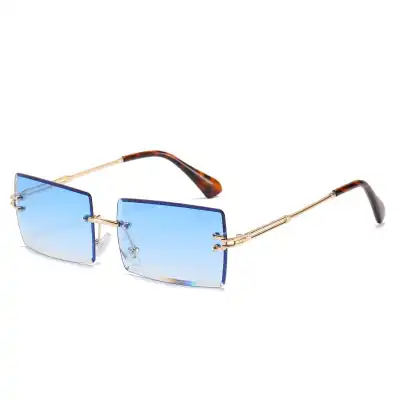 Fashion Rimless Square Gradient Sunglasses with Metal Frame