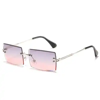Fashion Rimless Square Gradient Sunglasses with Metal Frame