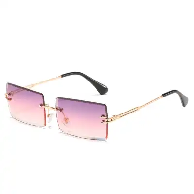 Fashion Rimless Square Gradient Sunglasses with Metal Frame