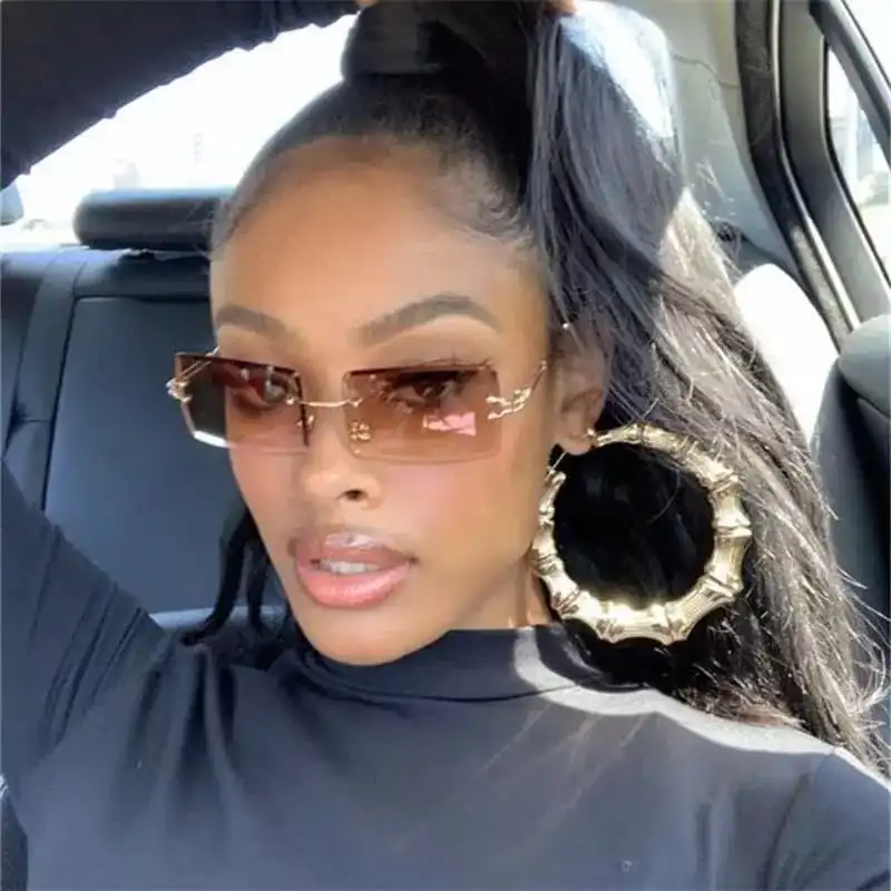 Fashion Rimless Square Gradient Sunglasses with Metal Frame