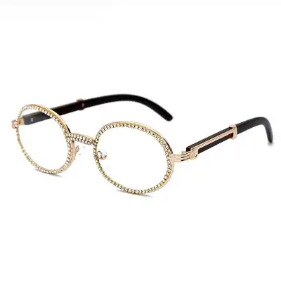 Fashion Rhinestone Decorated Oval Frame Sunglasses