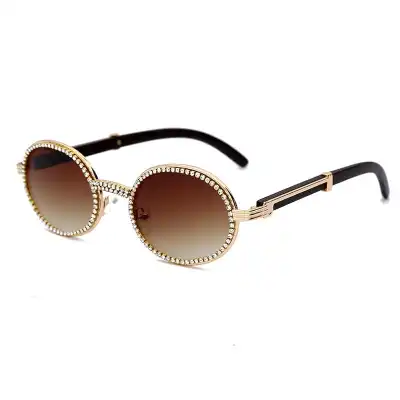 Fashion Rhinestone Decorated Oval Frame Sunglasses