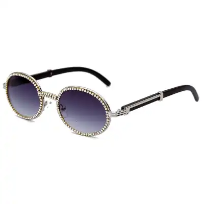 Fashion Rhinestone Decorated Oval Frame Sunglasses
