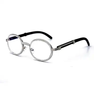 Fashion Rhinestone Decorated Oval Frame Sunglasses
