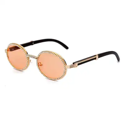 Fashion Rhinestone Decorated Oval Frame Sunglasses