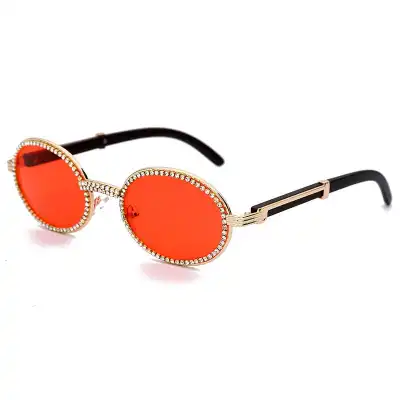 Fashion Rhinestone Decorated Oval Frame Sunglasses