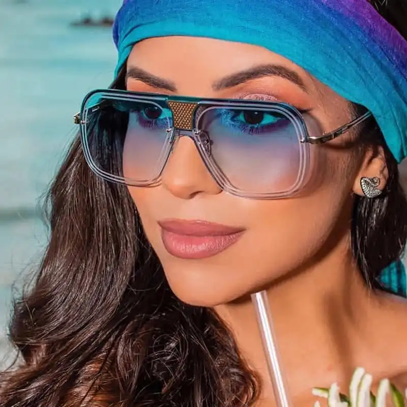 Fashion Big Frame One-piece Metal Sunglasses