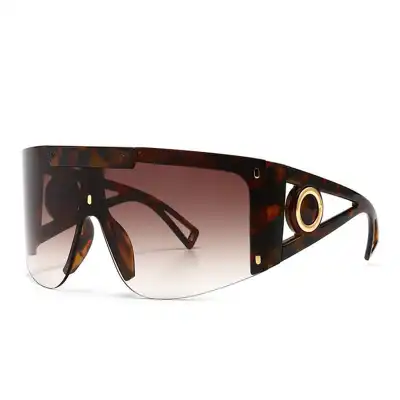 Fashion Big Frame One-piece Sunglasses Metal PC UV Protection