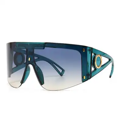 Fashion Big Frame One-piece Sunglasses Metal PC UV Protection