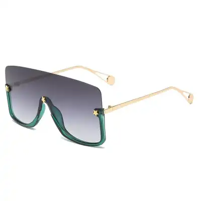 Fashion Big Frame One-piece Metal Sunglasses