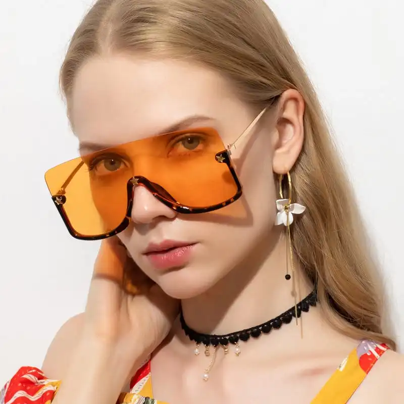Fashion Big Frame One-piece Metal Sunglasses