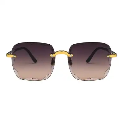 Fashion Square Rimless Sunglasses with Resin Lens and PC Frame