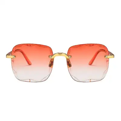 Fashion Square Rimless Sunglasses with Resin Lens and PC Frame