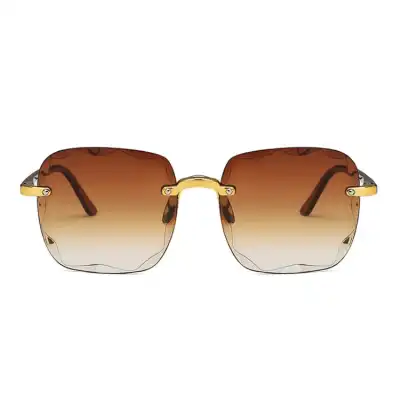 Fashion Square Rimless Sunglasses with Resin Lens and PC Frame