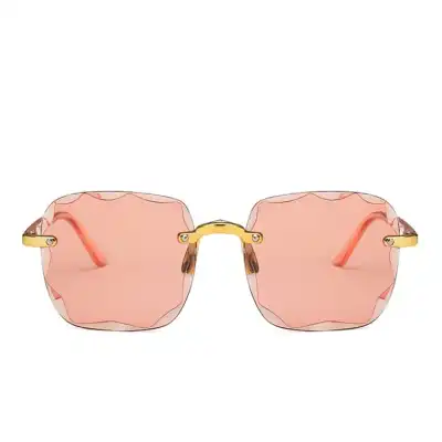 Fashion Square Rimless Sunglasses with Resin Lens and PC Frame