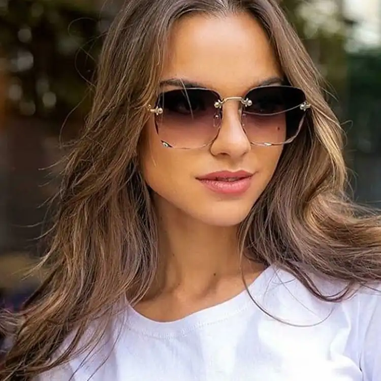 Fashion Square Rimless Sunglasses with Resin Lens and PC Frame