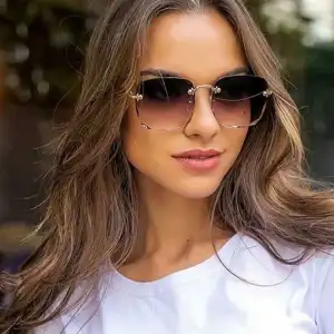 Fashion Square Rimless Sunglasses with Resin Lens and PC Frame