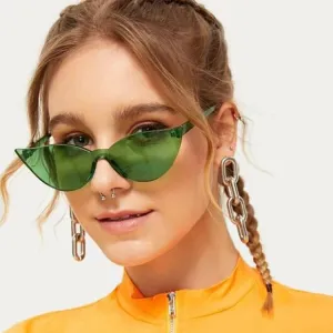 Fashion One-piece Rimless Solid Color Cat Eye Sunglasses