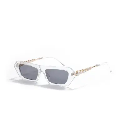 Fashion Pearl Decoration Square Small Frame Vintage Sunglasses Ac Lens Pc Frame
