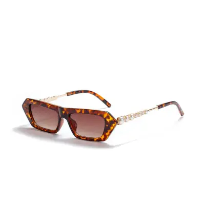 Fashion Pearl Decoration Square Small Frame Vintage Sunglasses Ac Lens Pc Frame