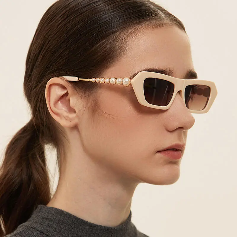 Fashion Pearl Decoration Square Small Frame Vintage Sunglasses Ac Lens Pc Frame