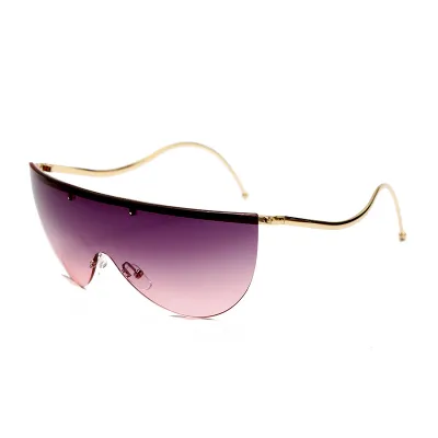Unique One-piece Curved Temple Sport Sunglasses with Metal Frame and PC Lens