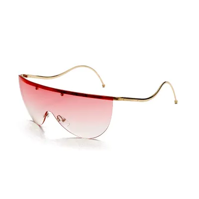 Unique One-piece Curved Temple Sport Sunglasses with Metal Frame and PC Lens
