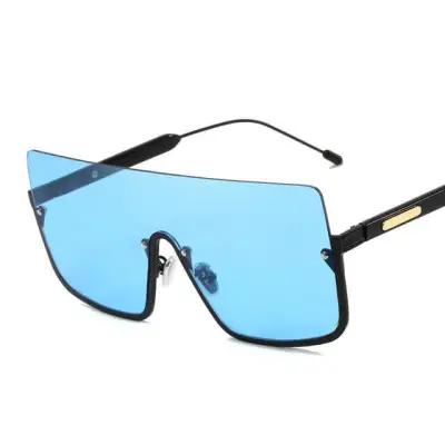 Fashion Big Frame One-piece Metal Sunglasses