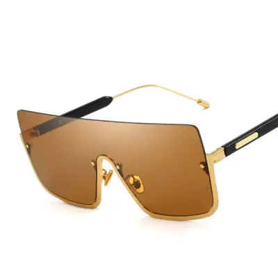 Fashion Big Frame One-piece Metal Sunglasses