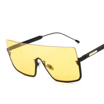 Fashion Big Frame One-piece Metal Sunglasses