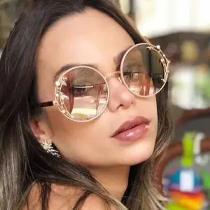 Elegant Round Frame Rhinestone Decoration Vintage Sunglasses
