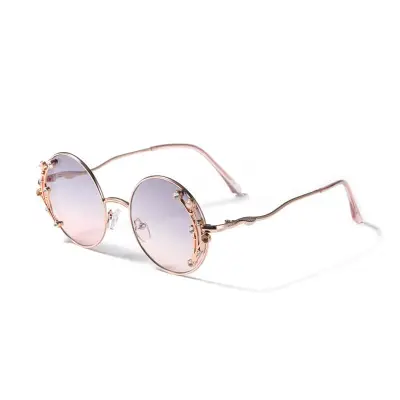 Elegant Round Frame Rhinestone Decoration Vintage Sunglasses