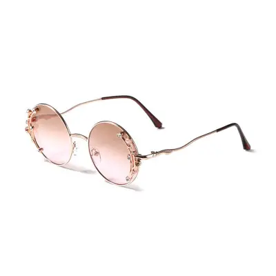Elegant Round Frame Rhinestone Decoration Vintage Sunglasses