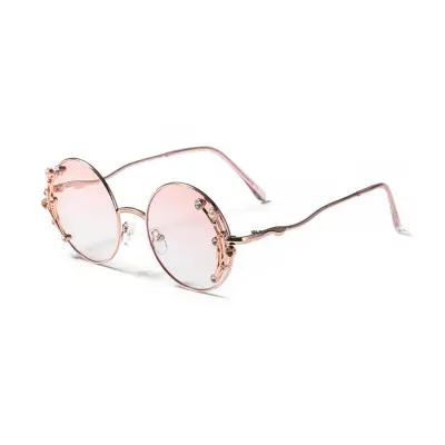 Elegant Round Frame Rhinestone Decoration Vintage Sunglasses
