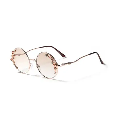 Elegant Round Frame Rhinestone Decoration Vintage Sunglasses